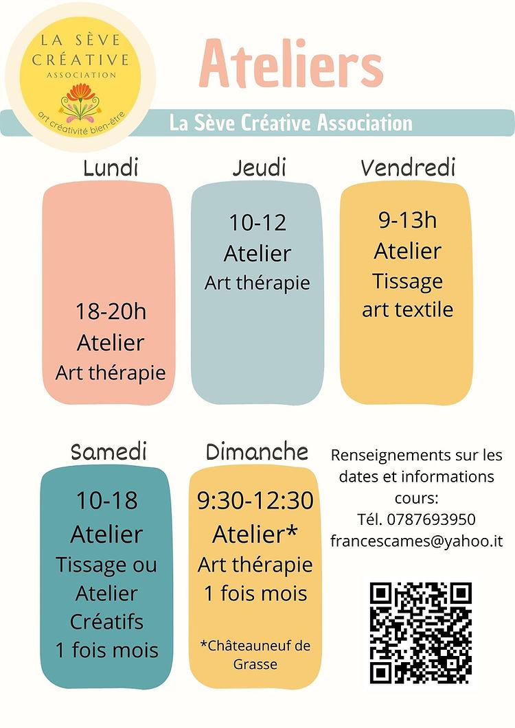 Planning activite cours ateliers la seve creative association